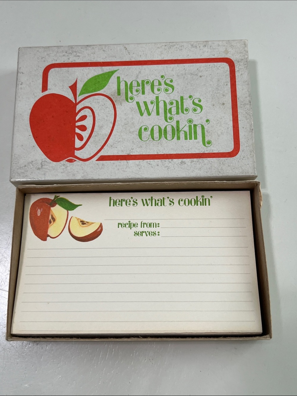 Vintage “here’s what’s cookin” Recipe Cards - Red & Green Apple Design